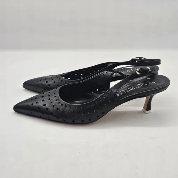 Beautiisoles Flynn Perforated Slingback Heels Women's 10 Black - Picture 8 of 11